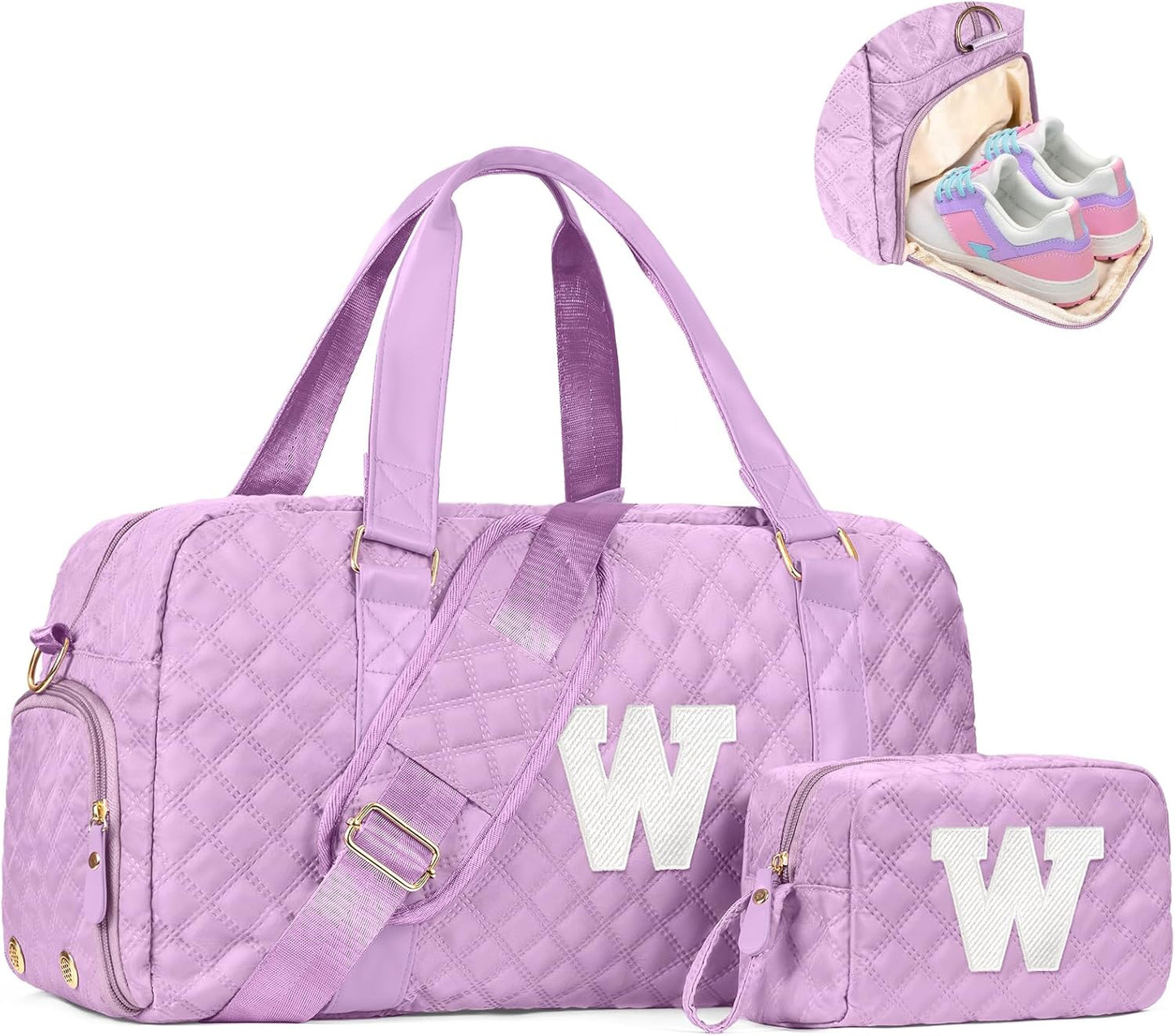 Initial Travel Duffle Bag Women Girls Gift: Personalized Weekender bags, Dance Cheer bag Sports for Girl, Kid Gymnastics Bags, Birthday Gifts for Women Girls Kids Teens Mom Teacher
