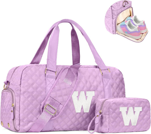 Initial Travel Duffle Bag Women Girls Gift: Personalized Weekender bags, Dance Cheer bag Sports for Girl, Kid Gymnastics Bags, Birthday Gifts for Women Girls Kids Teens Mom Teacher