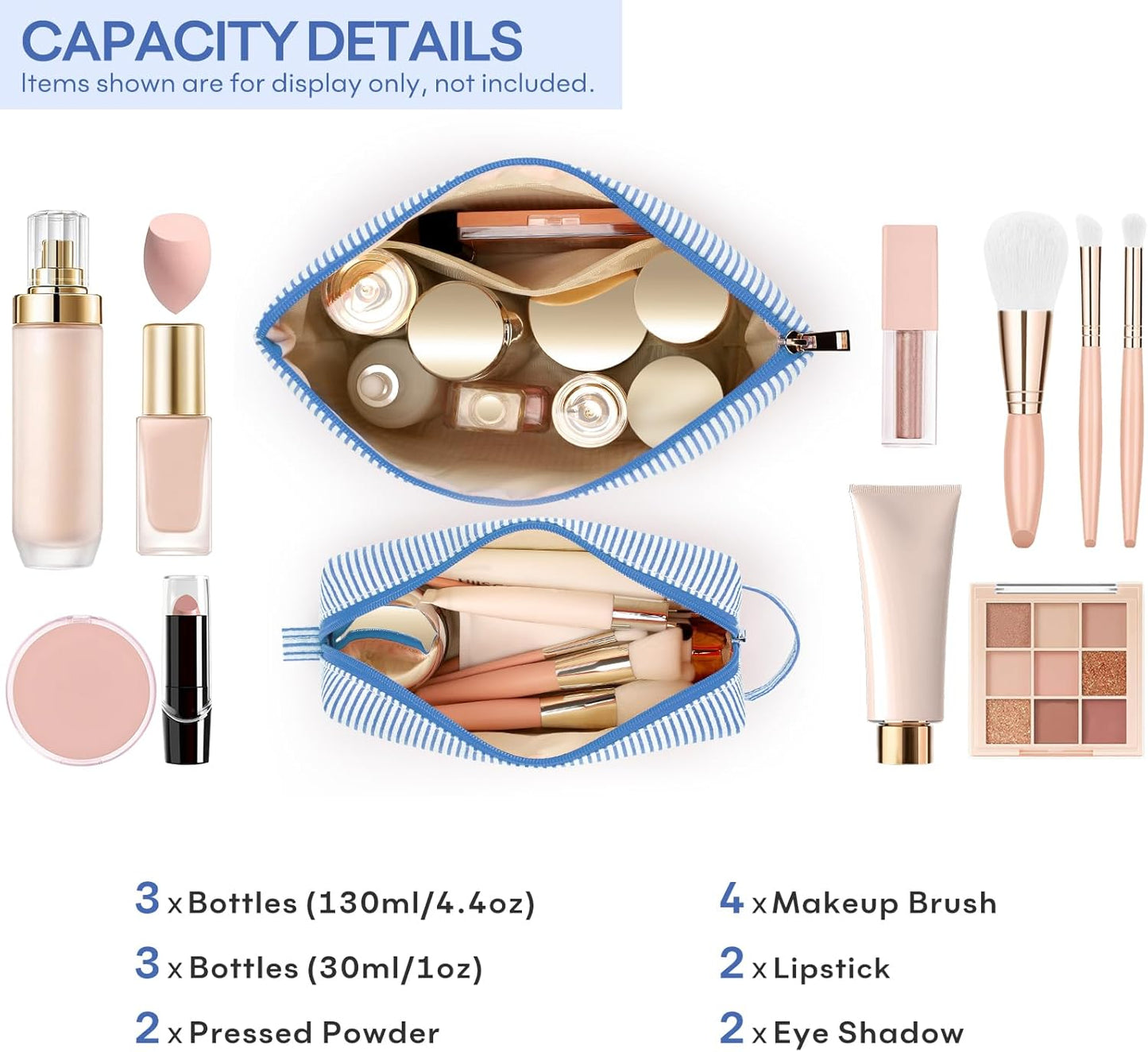 mibasies 2 PCS Initial Makeup Bags for Women: - Birthday Gifts for Teen Girls 11 12 13 14 15 16 Years Old - Preppy Trendy Stuff - Cosmetic Bag for Travel Toiletry - Blue A