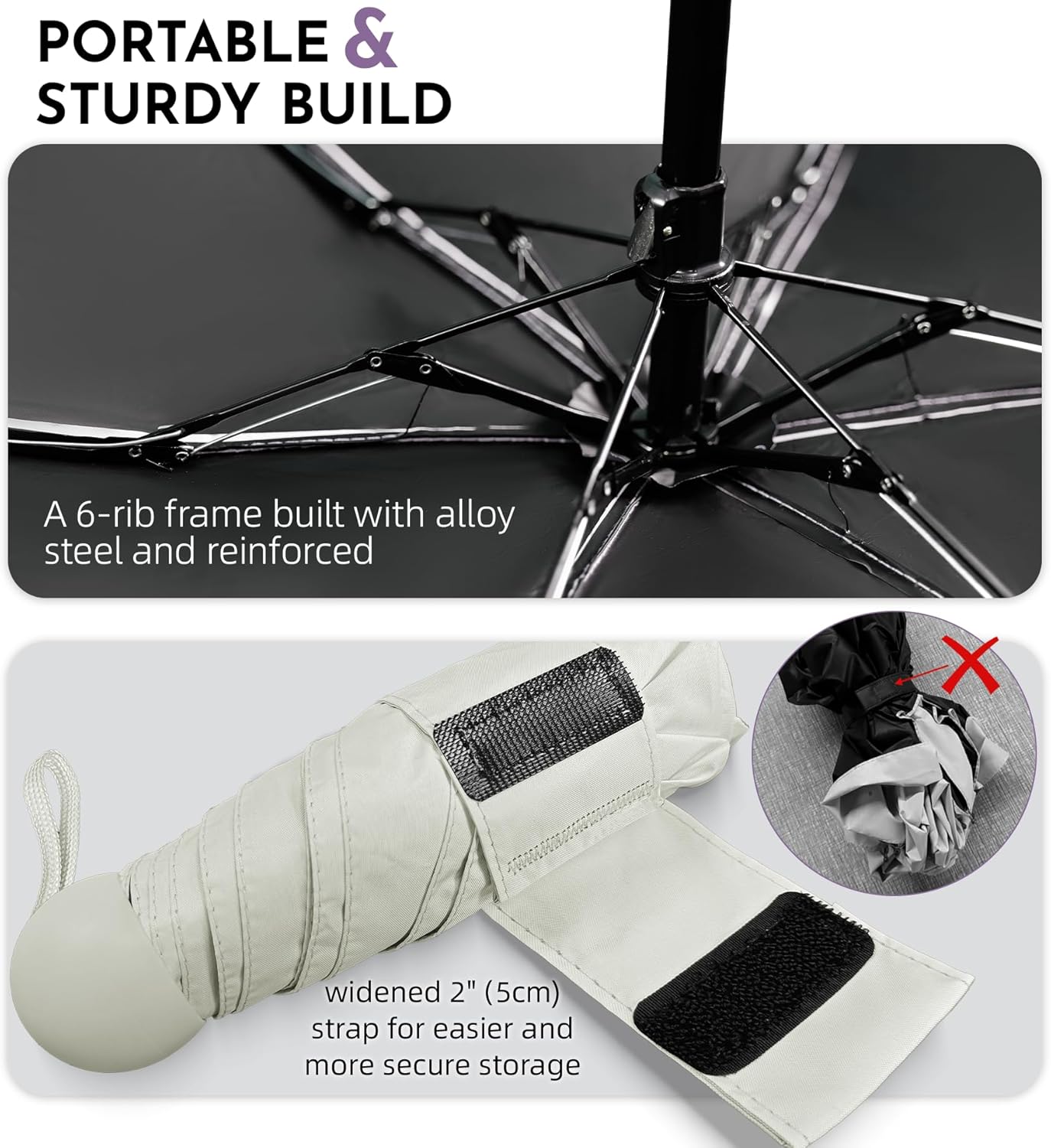 Travel Mini Umbrella Compact Small & Lightweight, UV Rain Protection, Pocket-Sized Folding Umbrellas with Quickdraw & Case for Men Women & Kids Backpack