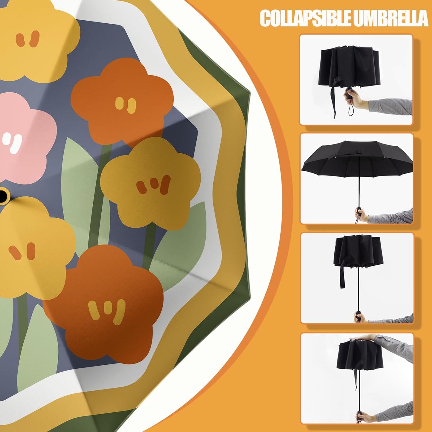 Small Compact Travel Automatic Folding Umbrella for Women, Portable Lightweight, Rain, Wind, UV Sun Shade