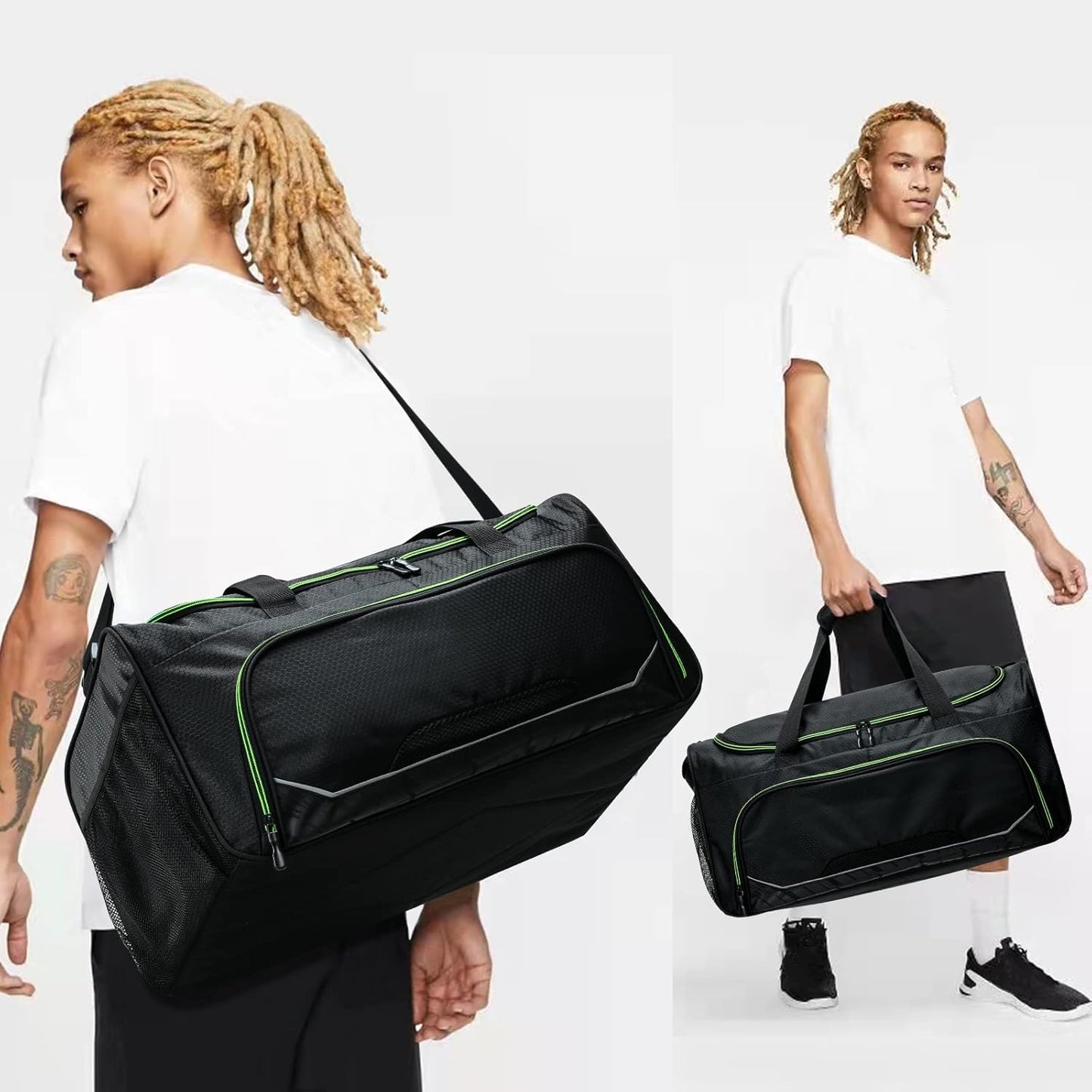 Mens Gym Bag 21 inch Large Overnight Weekender Duffle Bag for Travel Sport-Green/Black