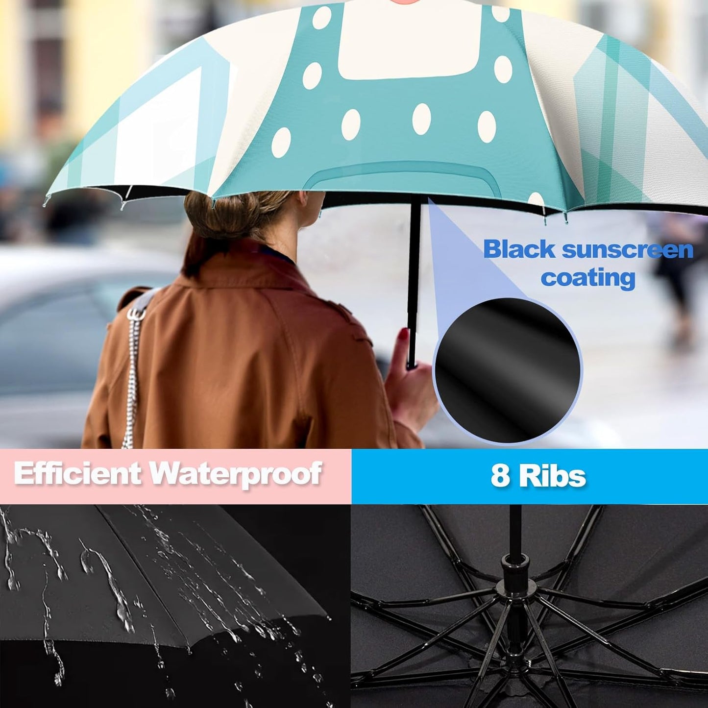 Small Travel Folding Umbrella for Girl, Portable, UV, SunShade, Compact, Automatic, Rain & Wind