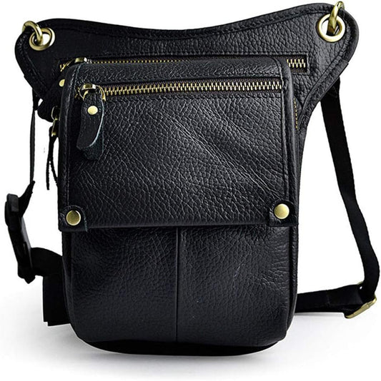 Leather Waist Pack Drop Leg Bag for Men Women Belt Bumbag Multi-Purpose Motorcycle Bike Outdoor Sports Tactical Cycling Riding Hiking Camping Pouch