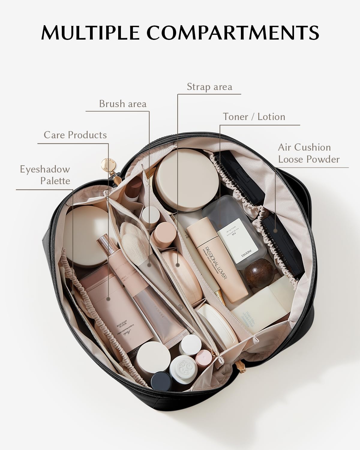 EACHY Makeup Bag,Large Capacity Travel Makeup Bag,Waterproof Portable Open Flat Toiletry Bag Cosmetic Bag with Divider and Handle