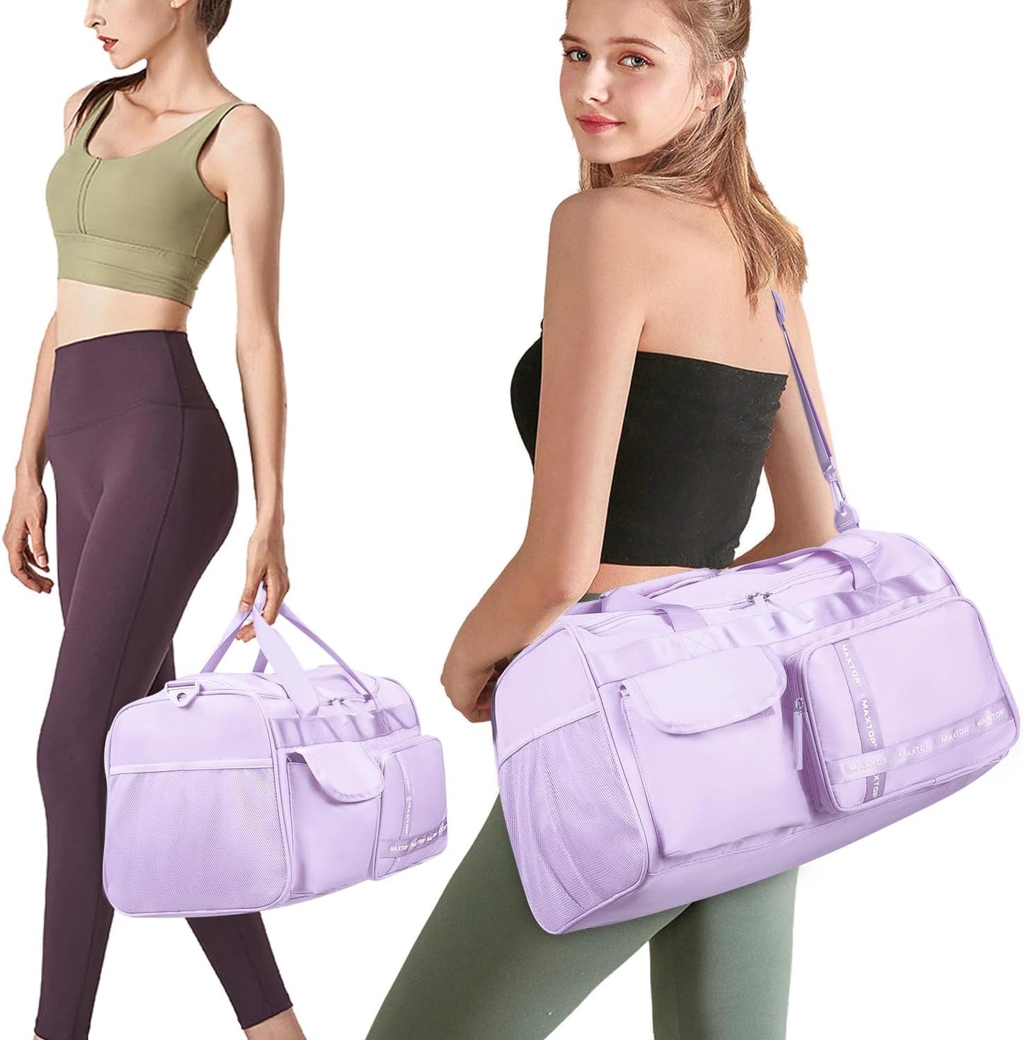 MAXTOP Gym Bag for Women Men Travel Duffle Bag Large Capacity Carry On Weekender Overnight Bag With Shoe Compartment Gym Tote Dry Wet Separation Duffel Bag for Travel