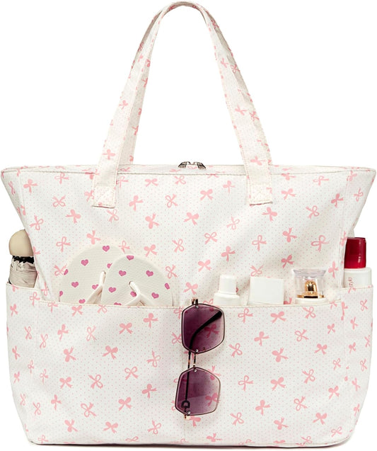 LEDAOU Beach Bag Waterproof Sandproof Women Tote Bag Pool Bag with Zipper for Gym Grocery Travel with Wet Pocket