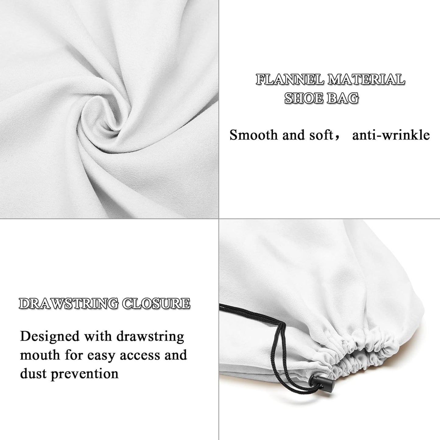 LAKE OF FIRE 4-Piece Travel Shoe Bags for Packing, 17.7" x 13.8" Dustproof Shoe Bags - Flannel Shoe Pouch with Drawstring Closure,Washable & Reusable(White)