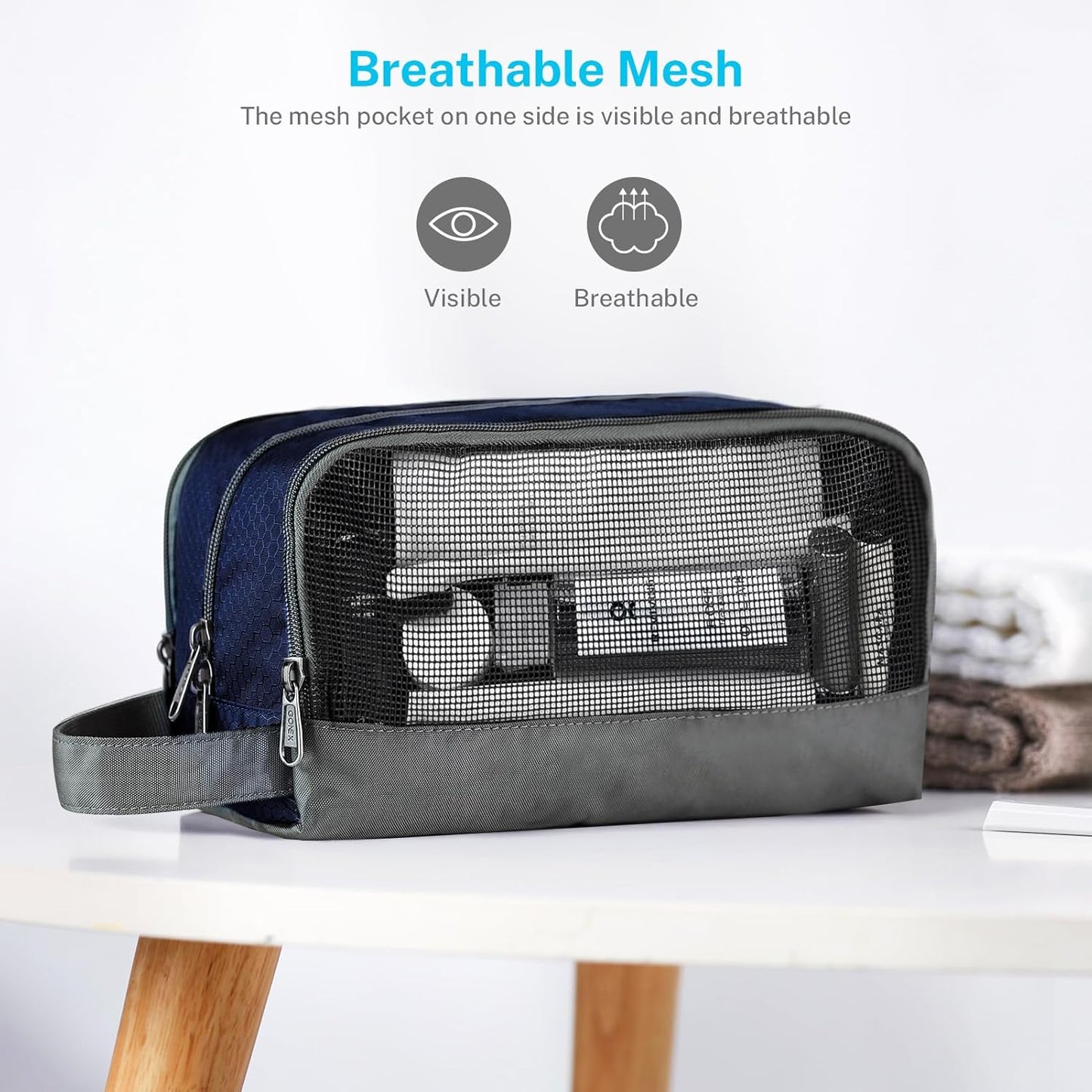 Gonex Travel Toiletry Bag Nylon, Shaving Bag Toiletry Organizer Deep Blue