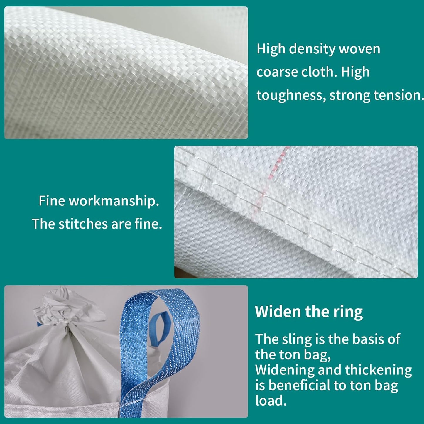 10 Pack FIBC Bulk Bag,Flexible Bulk Bags 1.5 Ton Bag, 35"L x 35"W x 43"H, 3300lbs SWL, Duffle Top Flat Bottom Heavy Duty, Woven Polypropylene Bags
