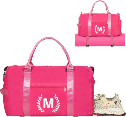 Gym Bag for Women, Personalized Duffle Bag with Shoe Compartment, Sports Bag for Yoga & Dance with Wet Pocket and Mat Strap(HotPink,M)