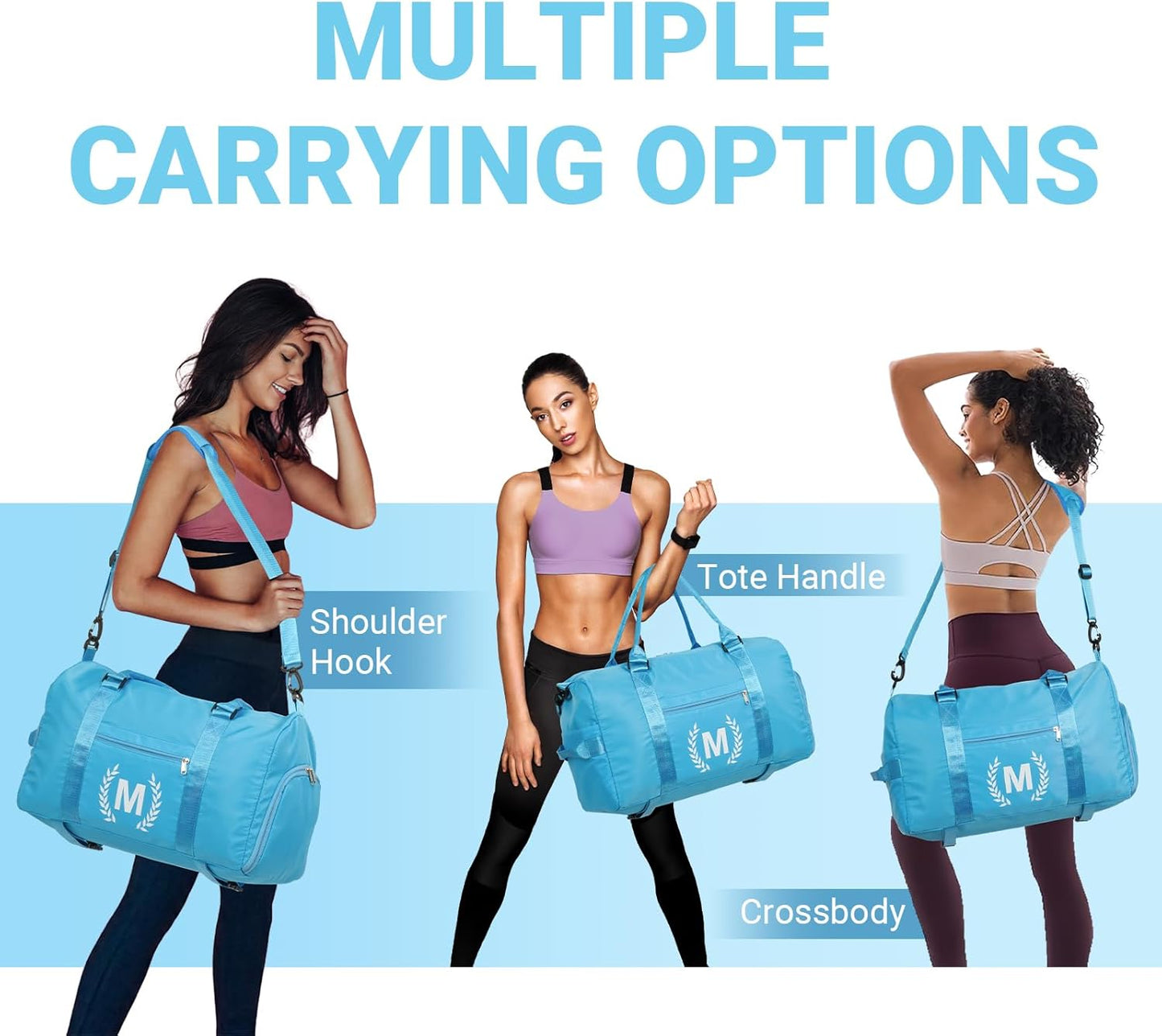 Gym Bag for Women, Personalized Duffle Bag with Shoe Compartment, Sports Bag for Yoga & Dance with Wet Pocket and Mat Strap(AquaBlue,X)