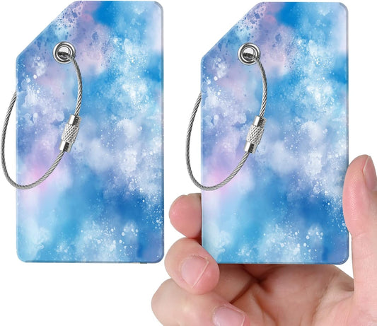 2 Luggage Tags, (1" Smaller Than Traditional) Perfect for Quick Luggage Identification with Stainless Steel Ring and Address Card for Travel and Luggage (Colored Marble)