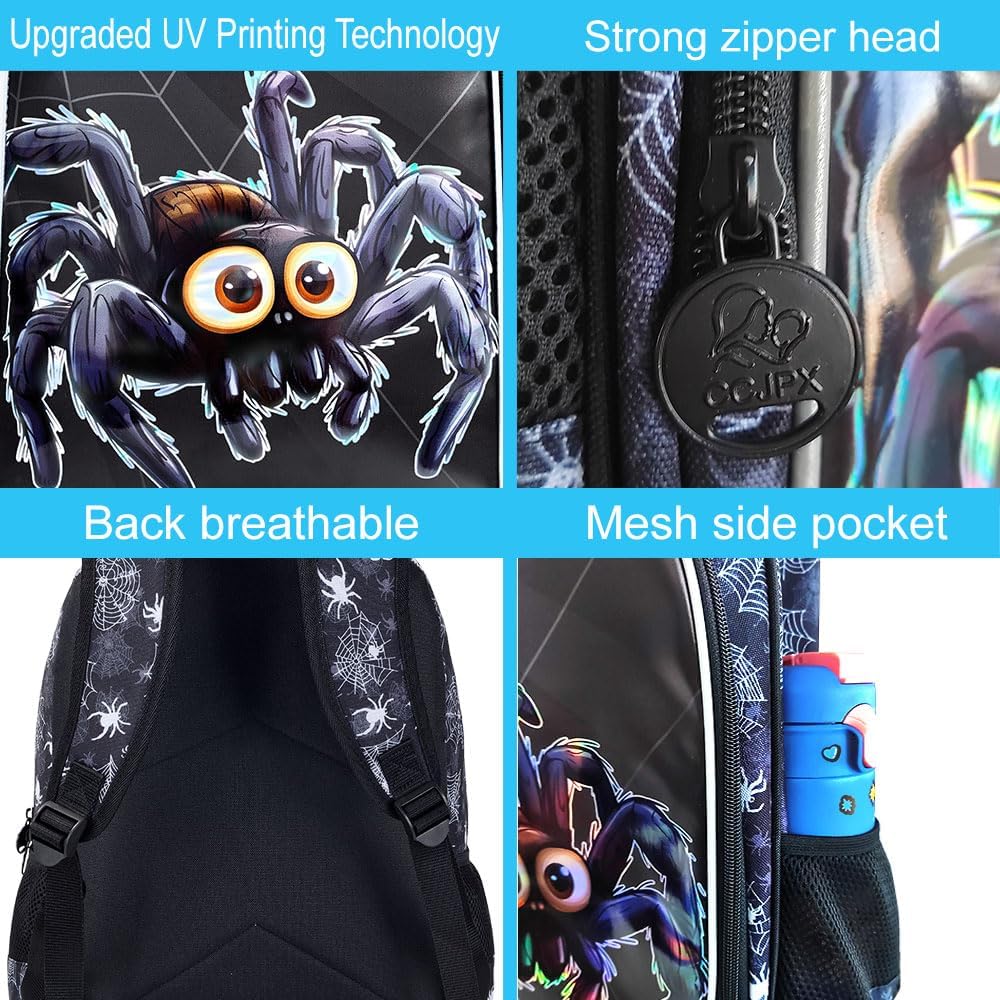 CCJPX 3PCS Kids Backpack for Boys, 16 Inch Spider Water Resistant Preschool Bookbags, Cool Elementary Kindergarten School Backpacks and Lunch Box