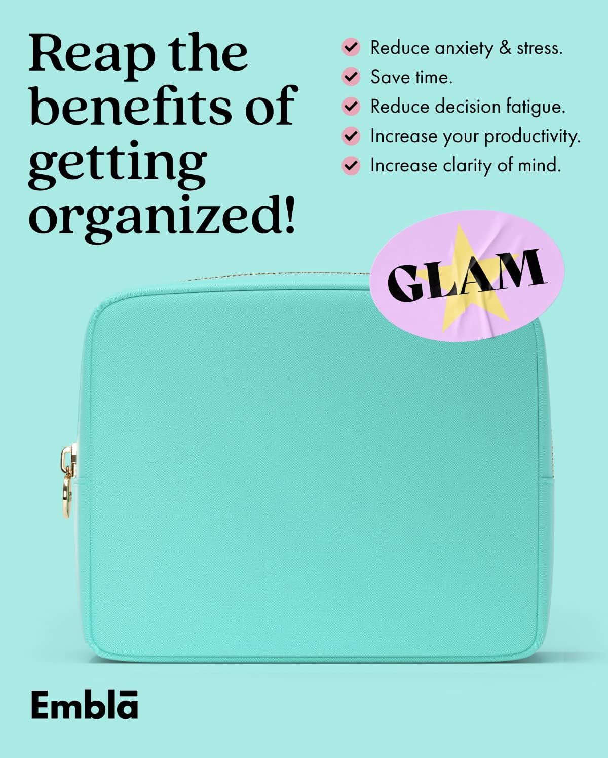 Embla Makeup Bag Travel Cosmetics Pouch and Toiletry Bag, Nylon Zipper Pouch Purse, Cute Make Up Organizer Storage Tote for Women Girls, Waterproof Travel Skincare Case, Large Makeup Bags, Cotton Candy