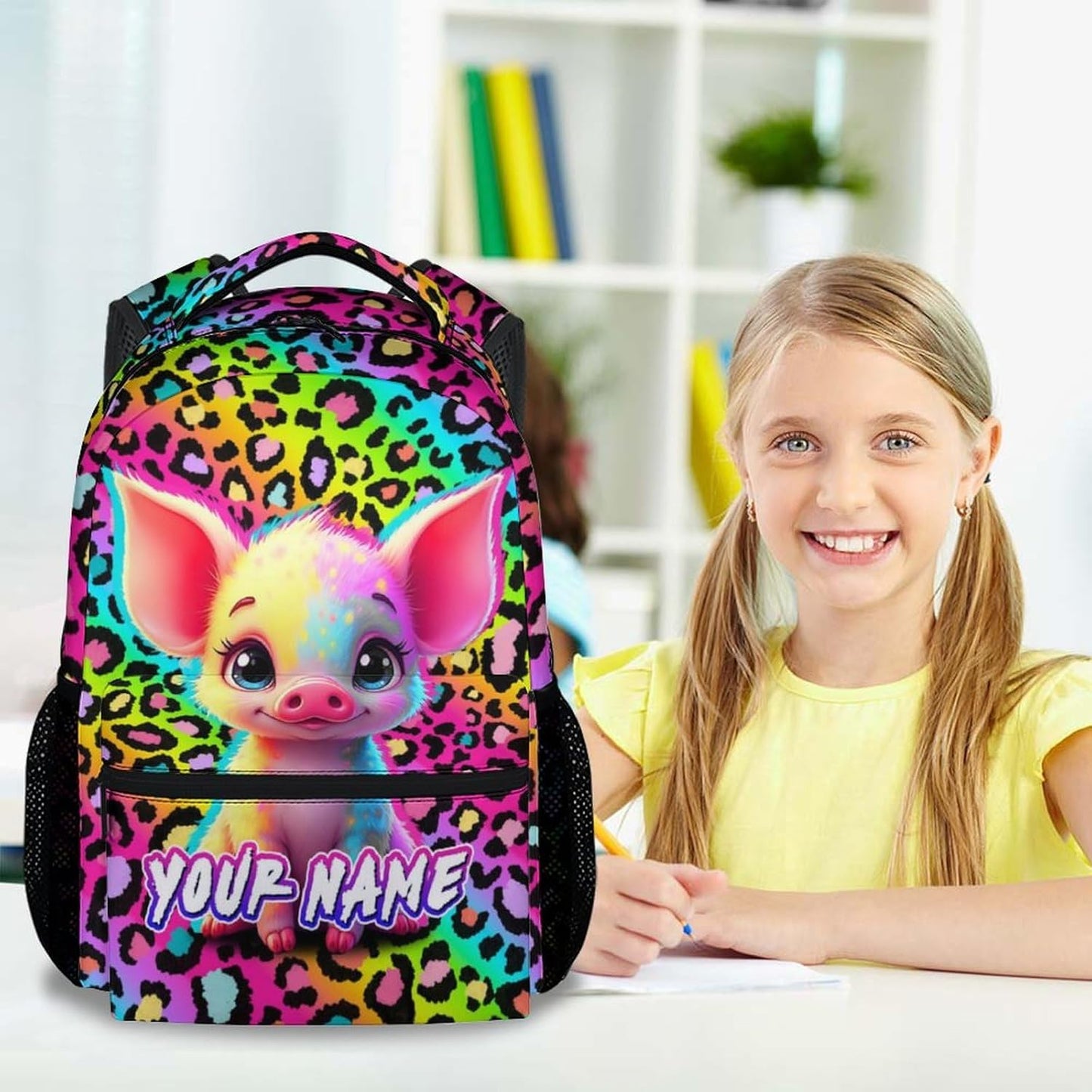 Custom Girls Backpack for School - 17 Inch Cute Pig Backpack Kids Age 6-8 for Kindergarten - Colorful Large Capacity School Bag for for Travel