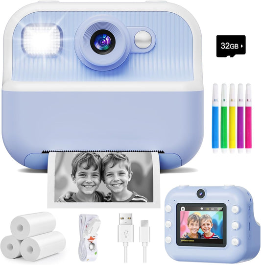 Instant Camera, Front Rear Dual Selfie Kids Camera with 1080P Videos, Holiday Birthday Gifts for Kids Age 3-12, Toddler Portable Travel Print Digital Camera Toy for 4 5 6 7 8 9 Year Boys Girls