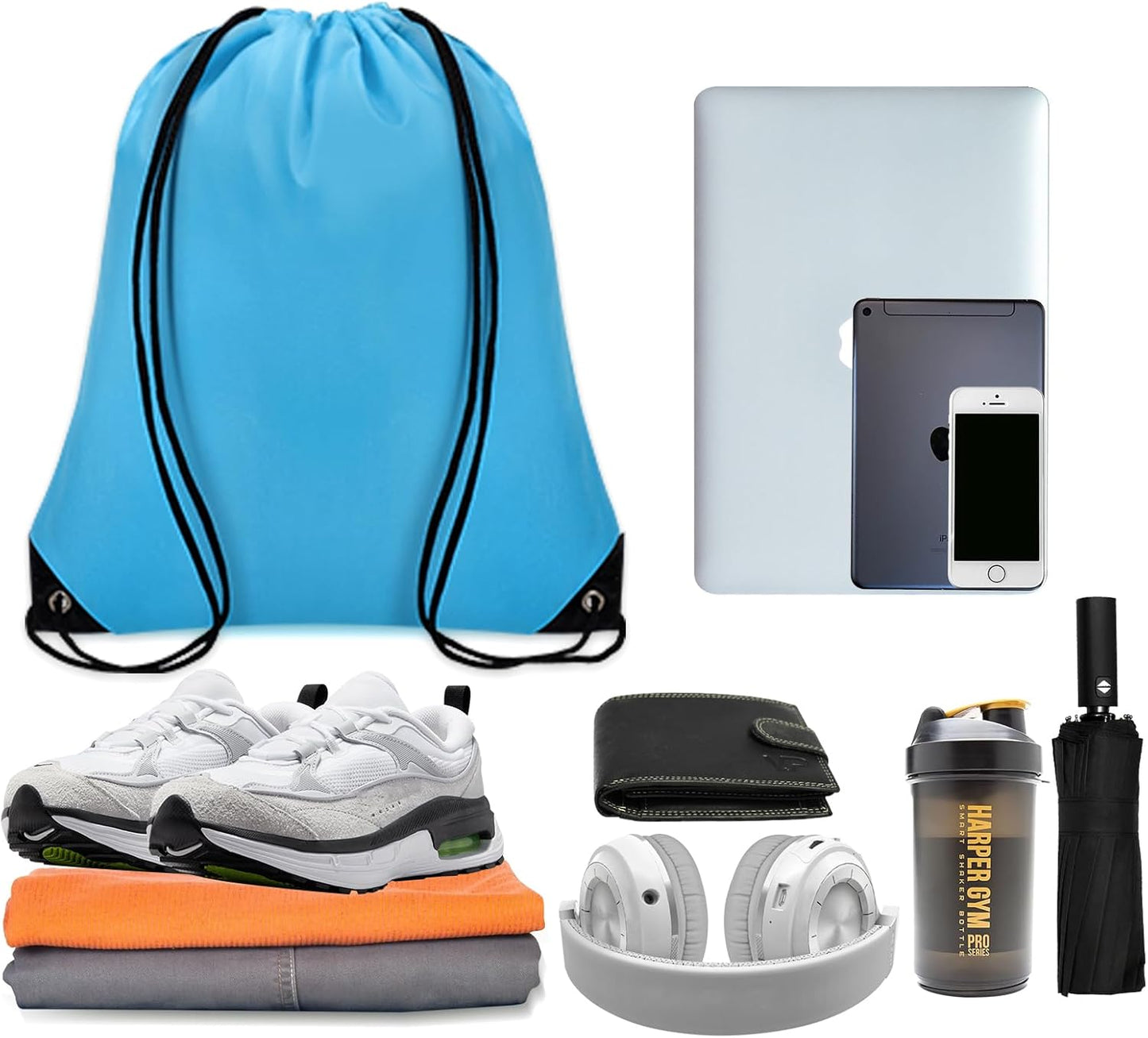 150Pcs Drawstring Backpack Bulk Cinch Sackpack Drawstring Bags Nylon for Gym Party Trip(Sky Blue)