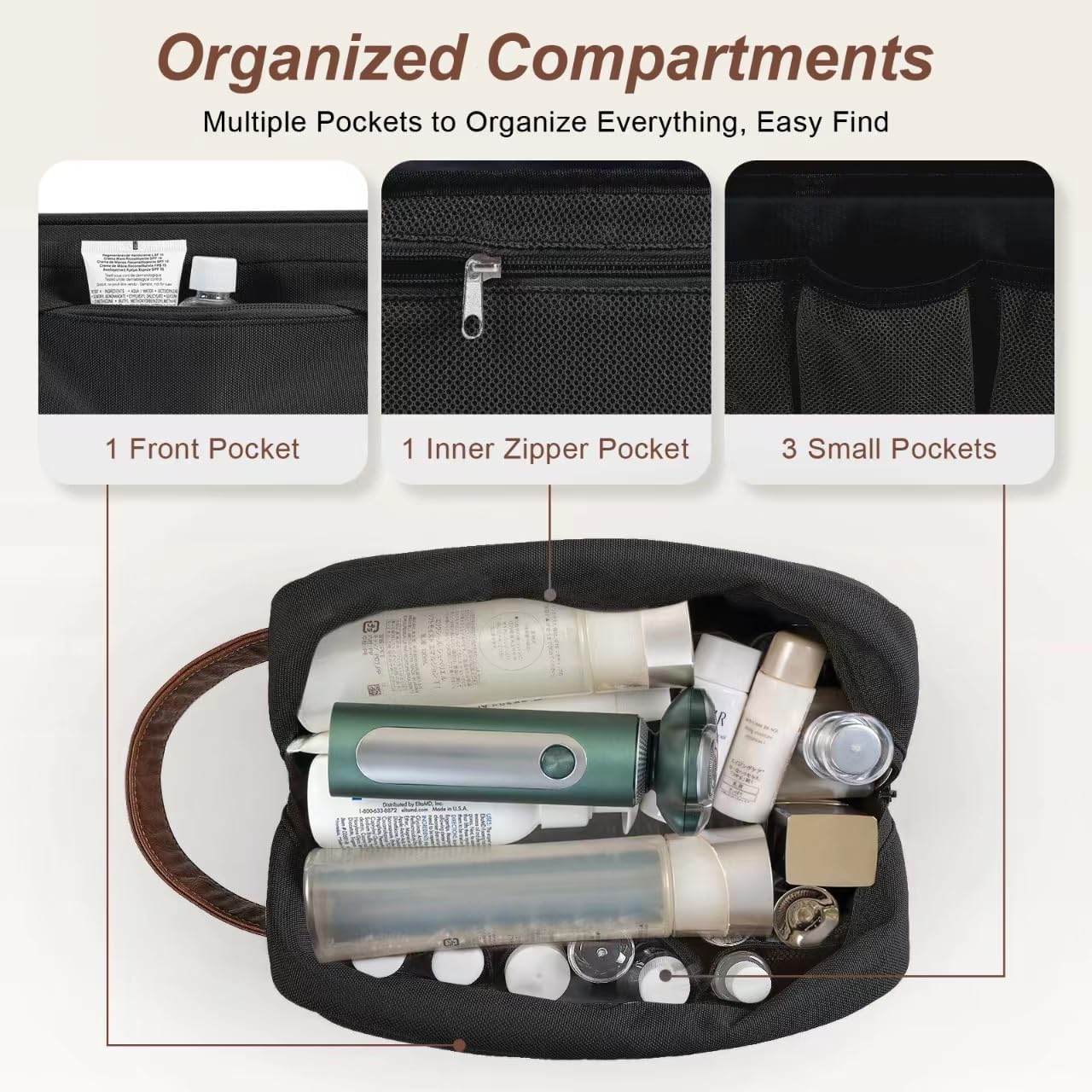 Travel Toiletry Bag for Men, Hanging Toiletry Organizer, Water Resistant Shaving Kit with Large Capacity for Travel Accessories (Black, Medium)