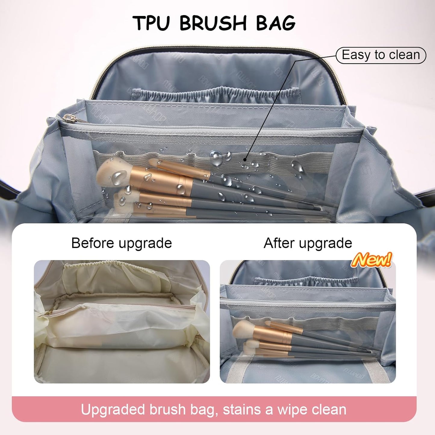 BOYATU Travel Makeup Bag for Women: Large Capacity Make up Bag with Compartments - Vegan Leather Cosmetic Bag set of 3 - Waterproof Toiletry Bag with Handle & Divider(E-4-Pink)