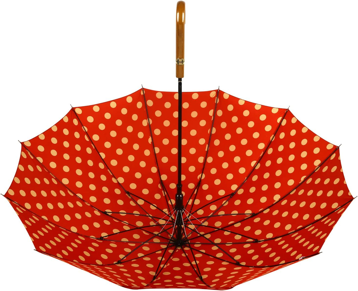 Agaric Classic Wooden Hook Handle J Stick Umbrella Auto Open Windproof Umbrella for Women (Red)