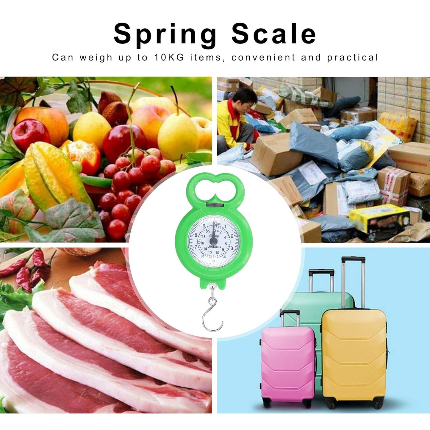 10kg/22lbs Hanging Scale, Portable Mini Spring Scale, Double Scale Mechanical Weighing Scale, Food Scale for Grocery Shopping, Travel, Fishing, Camping, Kitchen Use (Green)