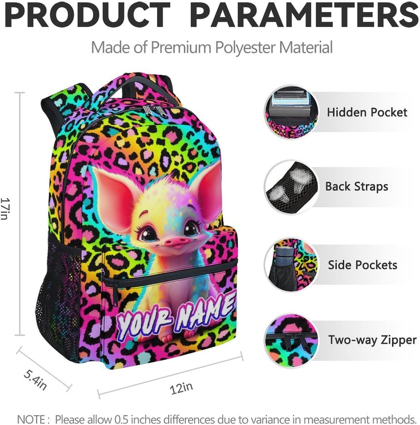 Custom Girls Backpack for School - 17 Inch Cute Pig Backpack Kids Age 6-8 for Kindergarten - Colorful Large Capacity School Bag for for Travel