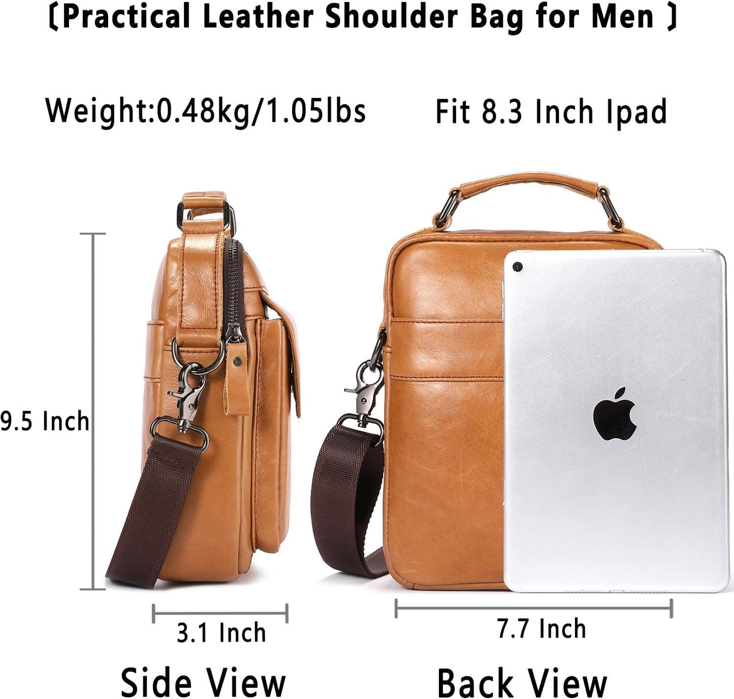 Leather Shoulder Bag for Men Casual Crossbody Bag Travel Vintage Messenger Bag Multi-function Handbag Satchel