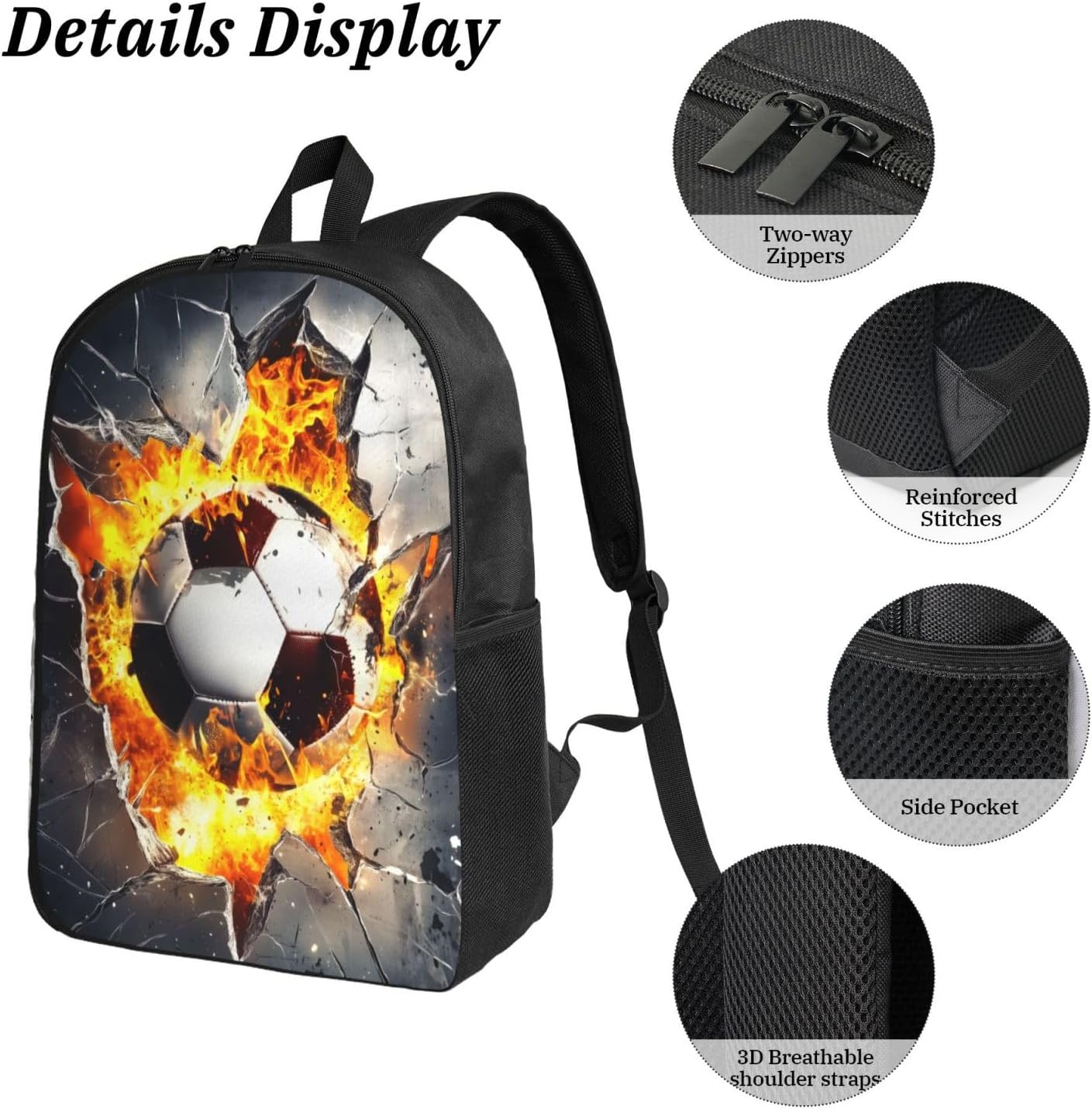 Soccer Kid Backpack Set with Lunch Bag & Pencil Case Large Capacity School Bag 17 Inch Bookbag for Boy Girl