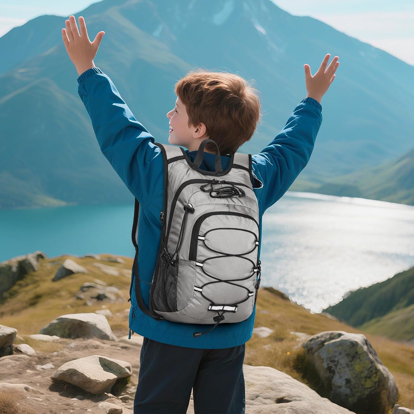 12L Kids Hiking Backpack, Small Hydration Backpack, Waterproof Kids Camping Daypack 5-12, No Water Bladder…