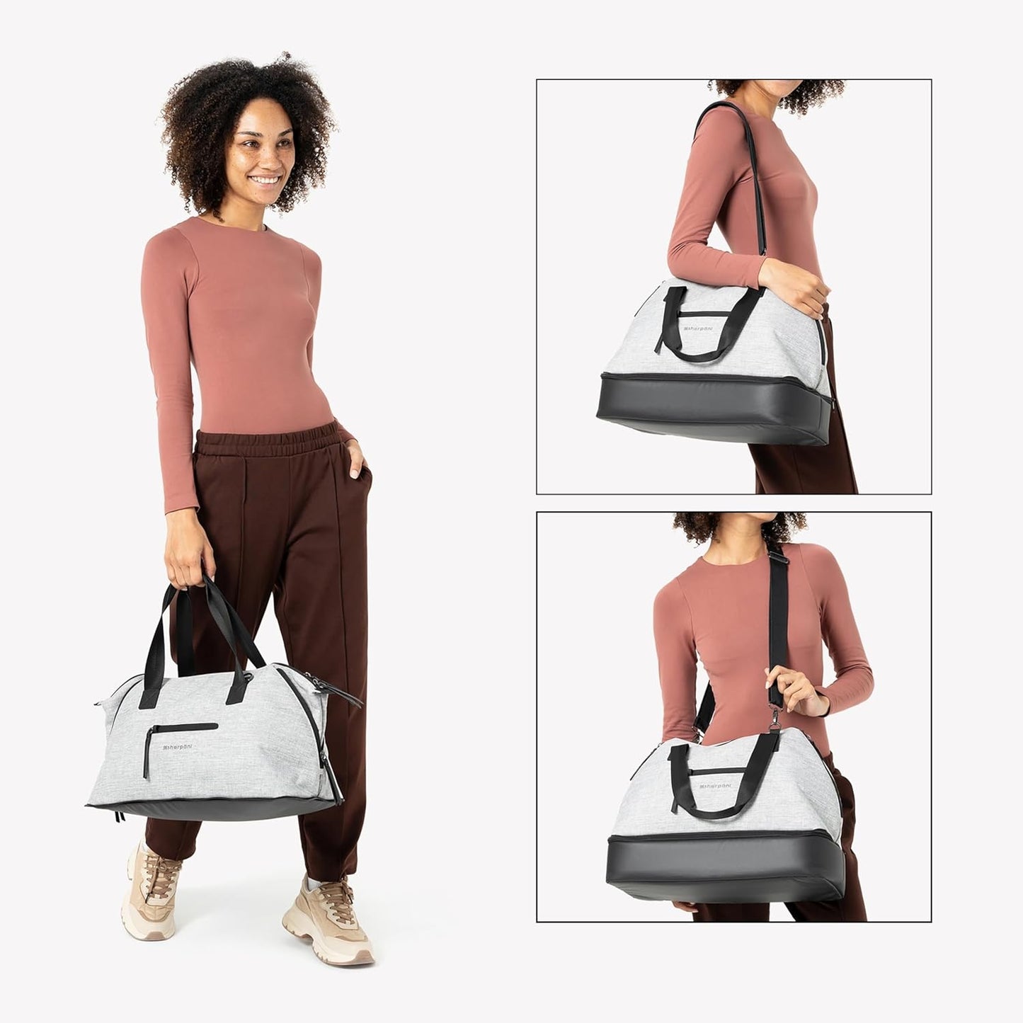 Sherpani Boston, Anti-Theft Weekender Bags,Travel Duffel Bag for Women, Carry On Tote Bag with Removable Shoe Bottom Compartment, Metal Hardware