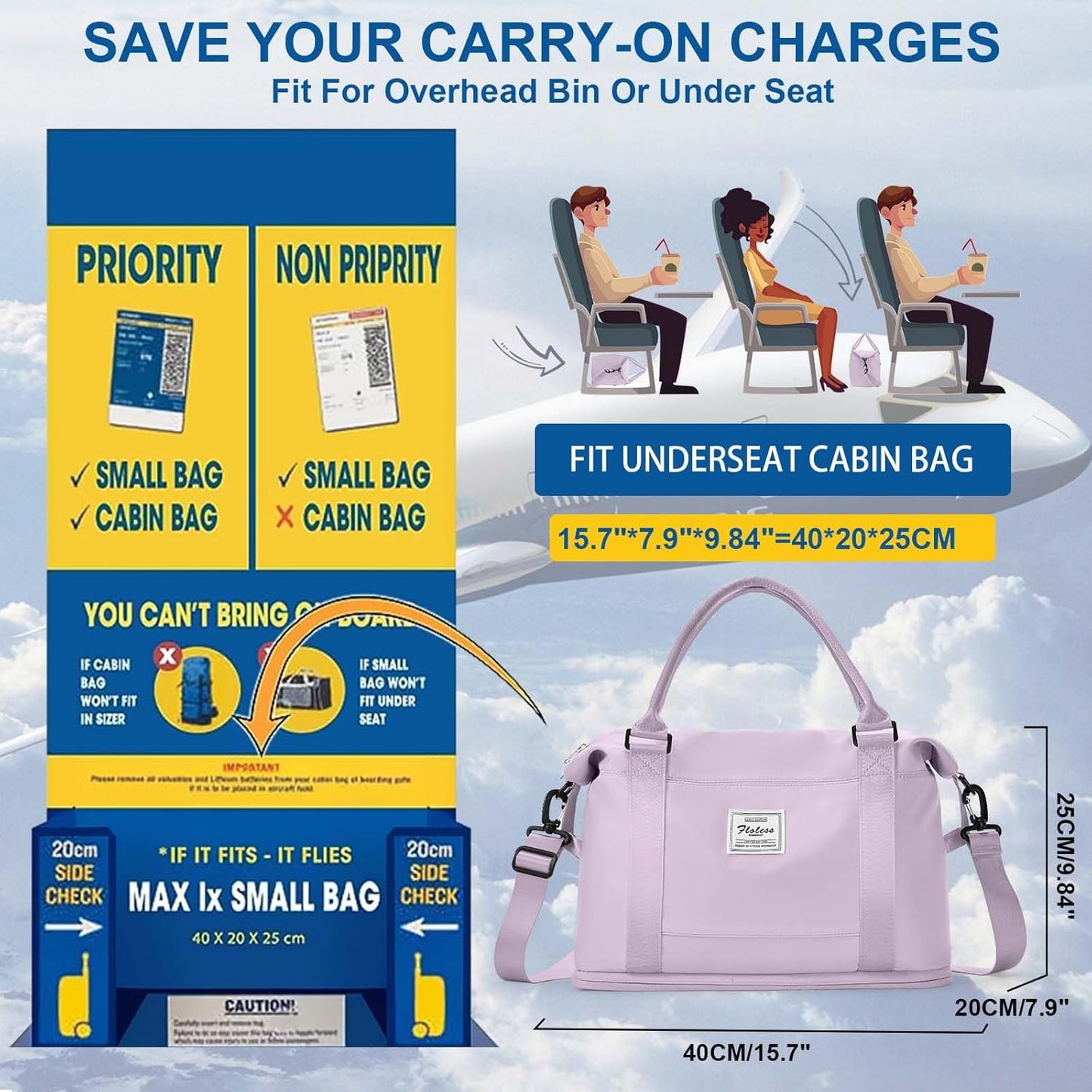 Travel Duffel Bag, Sports Tote Gym Bag, Shoulder Weekender Overnight Bag for Women