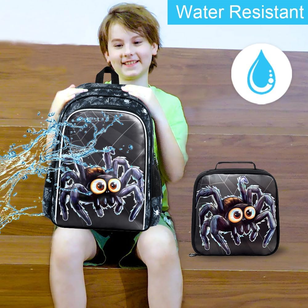 CCJPX 3PCS Kids Backpack for Boys, 16 Inch Spider Water Resistant Preschool Bookbags, Cool Elementary Kindergarten School Backpacks and Lunch Box