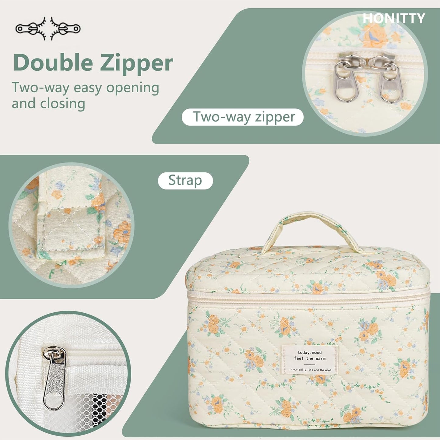 Makeup Bag,Quilted Cosmetic Bags,Large Floral Make Up Organize bag,Makeup Bag Set for Women,Flower Travel Toiletry Bag