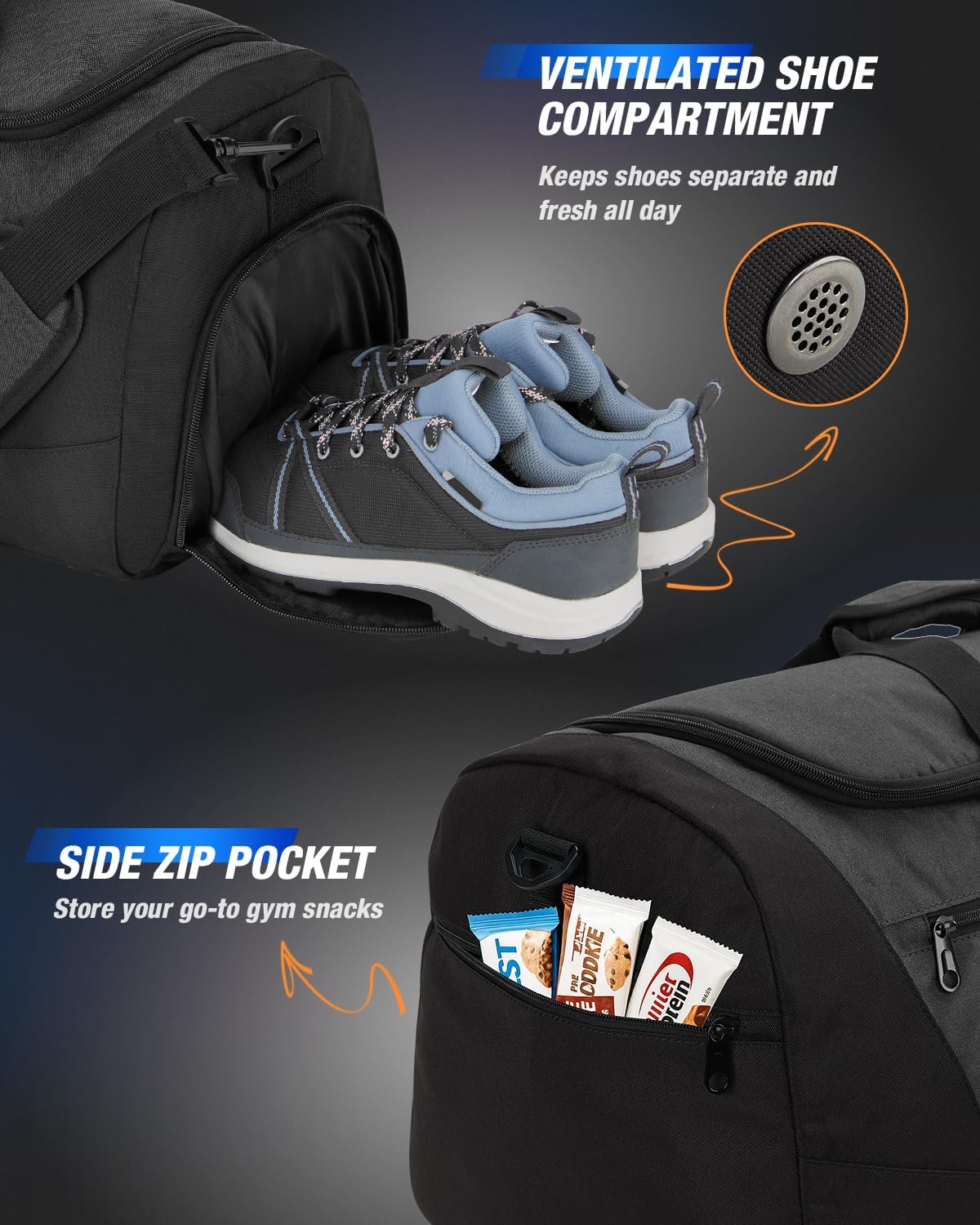 Gonex Gym Duffel Bag with Shoe Compartment Wet Pocket, Large Capacity Sports Duffle Bag for Men Women, Workout & Travel Bag with Multiple Pockets, Black, Small (30L)