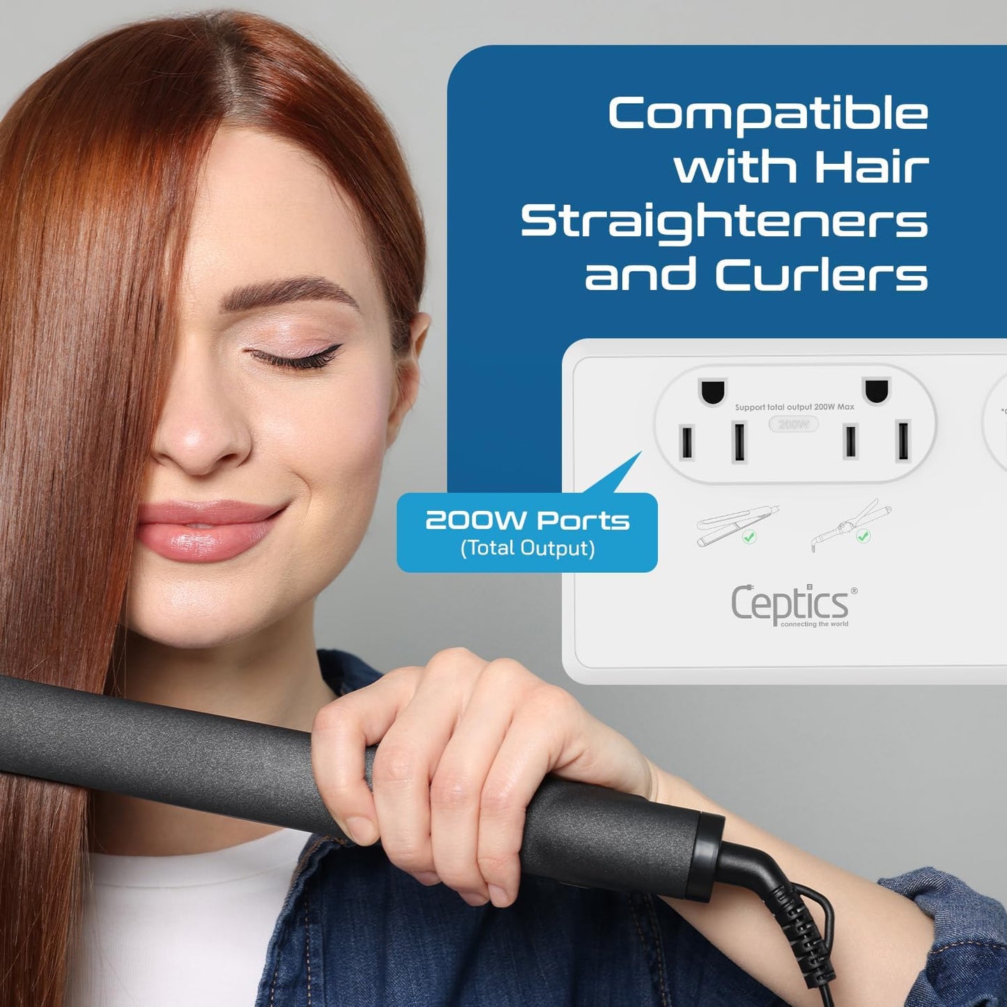 Ceptics 2000W Travel Voltage Converter for Hair Dryer & 200W Convert 220V to 110V for Curling Iron, Straightener, Chargers, Step Down World Power 4 USB Charging QC 3.0 SWadApt Type A, B, C, E/F, G, I