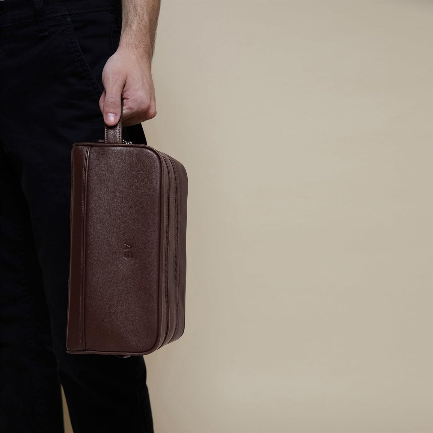 Leatherology Brown Double Zip Toiletry Bag