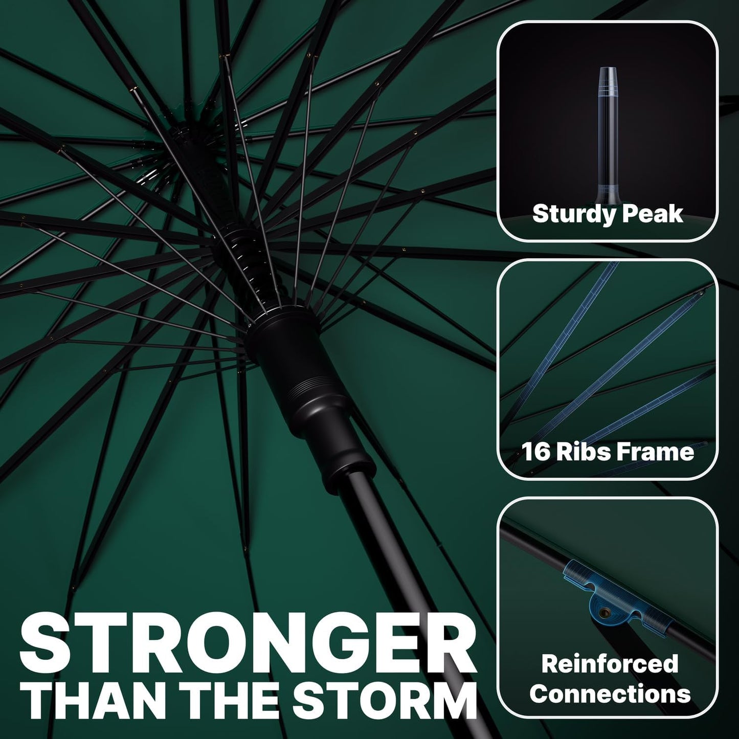 Royal Walk Windproof Large Umbrella for Rain 54 Inch Automatic Open for 2 Persons Wind Resistant Big Golf Umbrellas for Adult Men Women Classic Wooden Handle Fast Drying Strong 16 Ribs Travel 120cm