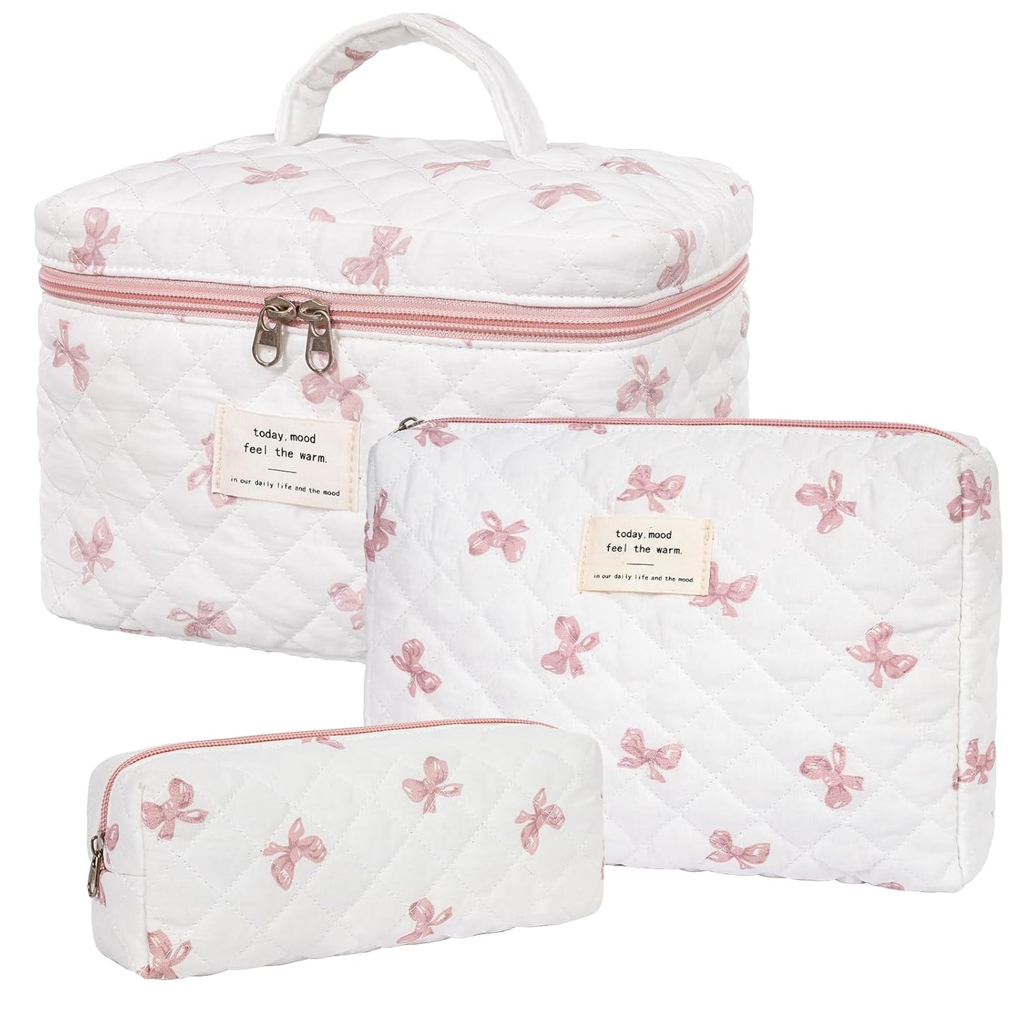 Makeup Bag,Quilted Cosmetic Bag,Large Floral Make Up Bag for Women,Cotton Makeup Bag Set,Flower Travel Toiletry Bag