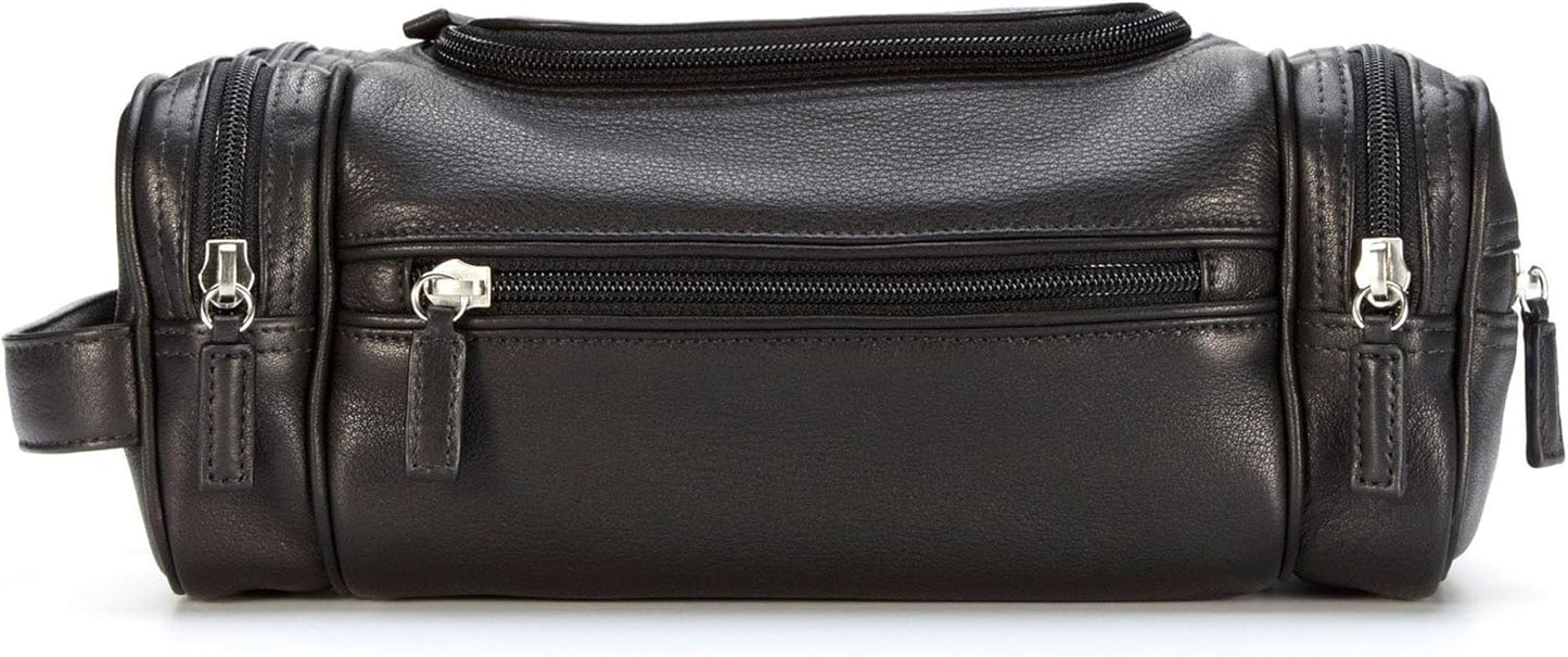 Leatherology Black Onyx Multi Pocket Toiletry Bag - Main top zippered compartment with additional side and front zippered pockets