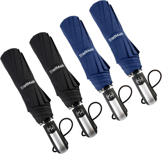 TradMall 4 Pack Travel Umbrella Windproof Portable 46 Inches Large Canopy Ergonomic Handle Auto Open & Close