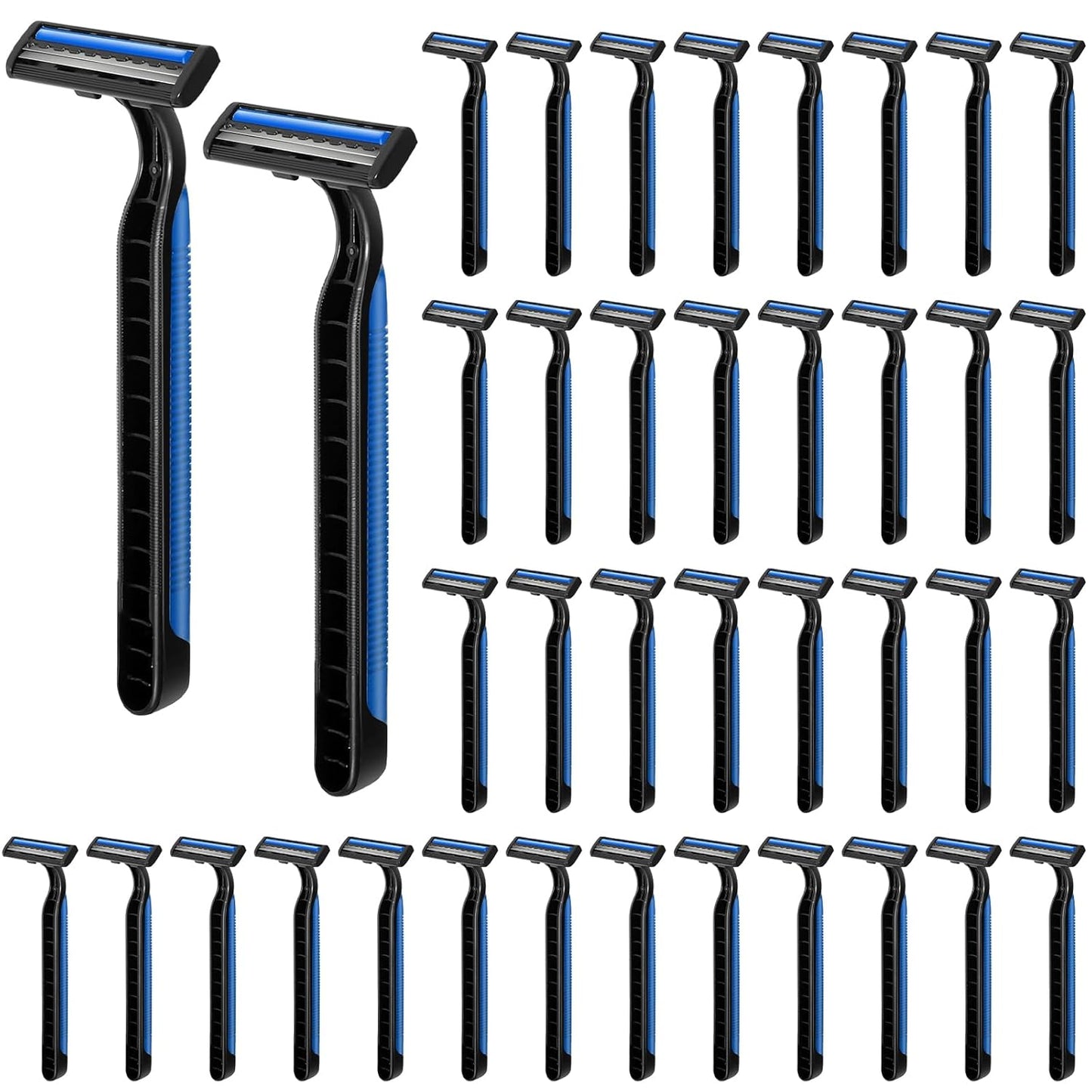 120 Pack Disposable Twin Blade Razors Individually Wrapped, Clear Safety Cap， Multipurpose Portable Shave Razor for Man Woman Bathing Hotel Travel (Blue)