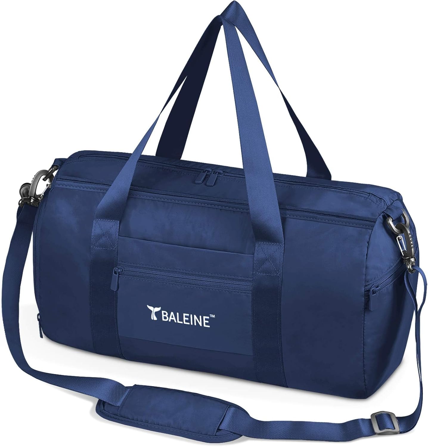 BALEINE Gym Bag for Women and Men, Duffel Bag for Sports, Gyms and Weekend Getaway, Waterproof Dufflebag with Shoe and Wet Clothes Compartments, Lightweight Carryon Gymbag (Blue)