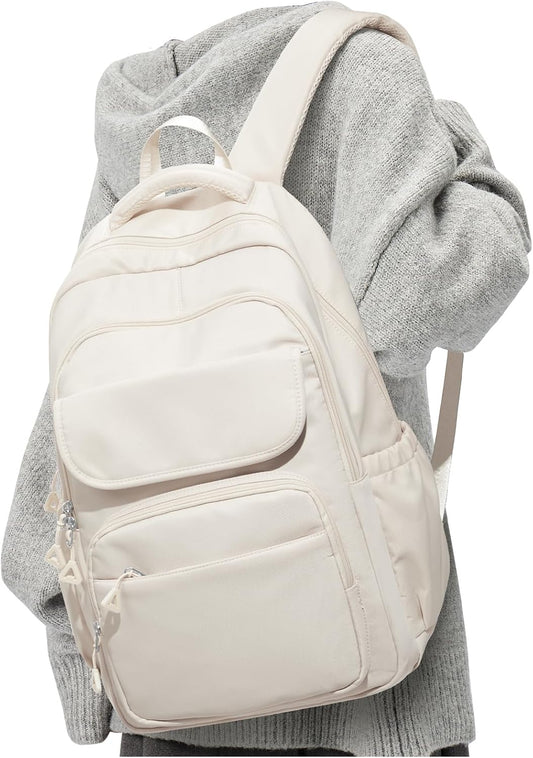 School Backpack for Women Men Cute Backpack for College Students Lightweight High School bag for Teens Girls Boys Waterproof Casual Daypacks Bookbag(Beige)