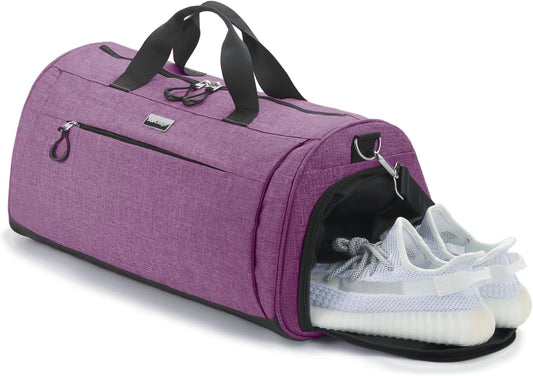 TOPDesign Gym Bag for Women & Men, Unisex Duffel Bag with Shoe Compartment & Wet Pocket for Travel Sports Gym (L Textured Purple)