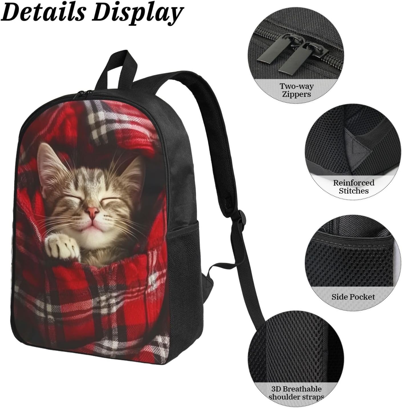 Cat Kid Backpack Set with Lunch Bag & Pencil Case Large Capacity School Bag 17 Inch Bookbag for Boy Girl