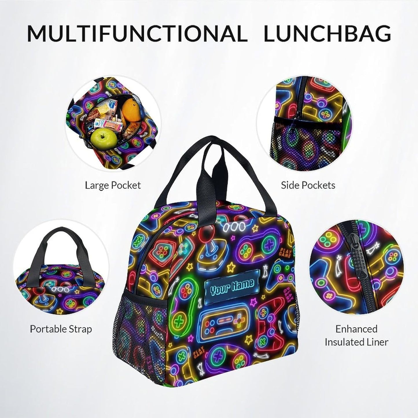 COZYAURA Kids Personalized Backpack - Large Bags with Lunch Bag Set - Cool Gamer Bookbag for Middle School & Travel - Kid School Supplies