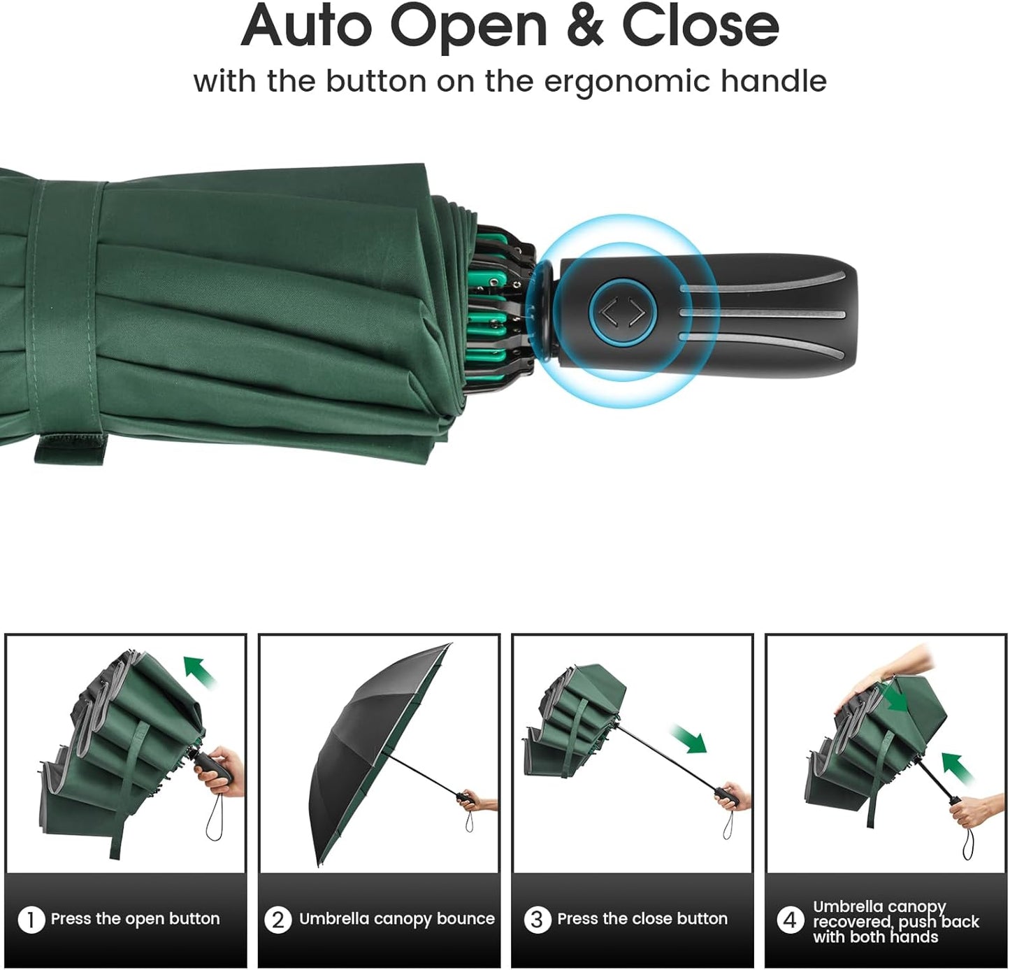 G4Free 54 Inch Large Double Layer Inverted Umbrella, 12 Ribs Compact Windproof Automatic Folding Reverse Umbrella with Reflective Strip for rain