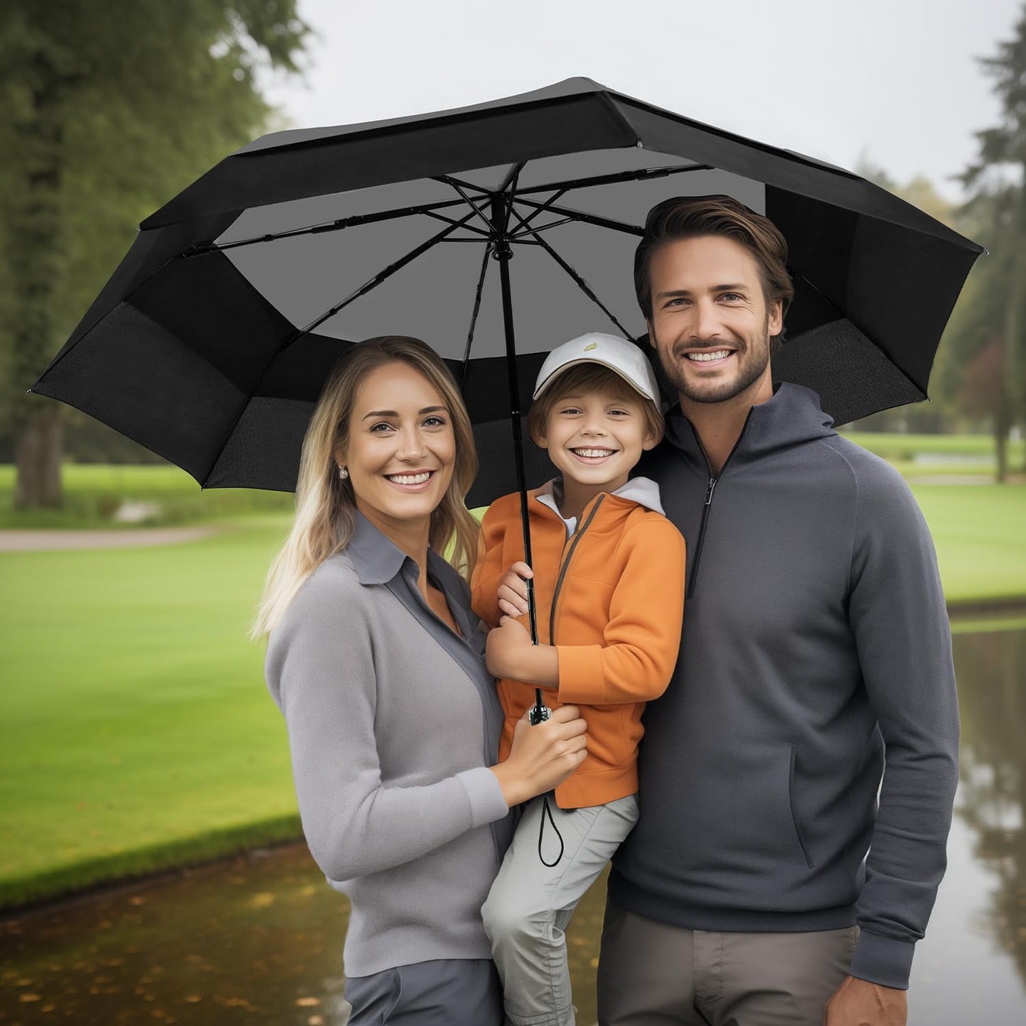 Lejorain Large Compact Golf Umbrella - Oversized Auto Open Close Folding Golf Umbrella Travel 210T Dupont Teflon Coated Vented Windproof Double Canopy for Women Men