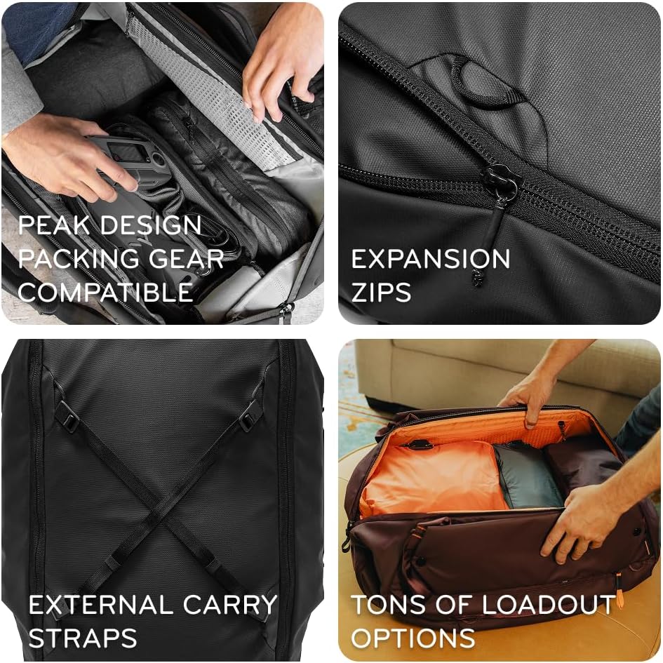 Peak Design Travel Duffelpack 45-65L, Ocean, Weatherproof Duffel Backpack, Expandable Design, Extra-Long Zip Path, Stowable Straps, Fits Packing Cubes and Camera Cubes, Versatile Duffel Bag for Travel